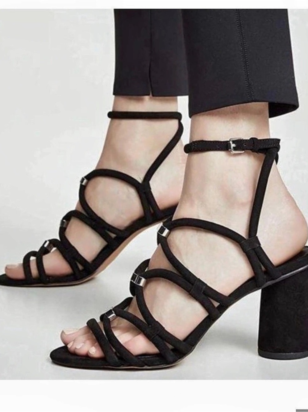 Rebecca Minkoff Black Strappy Block Heel Sandals